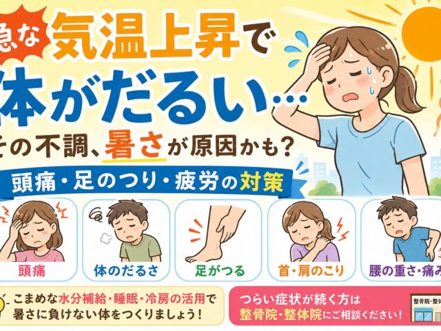 急な暑さで体がだるい原因は？頭痛・足のつりへの対策！下高井戸整骨院