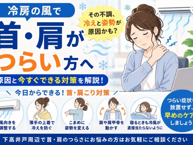 冷房の風で首・肩がつらい原因は？夏の肩こり対策を解説【下高井戸整骨院】