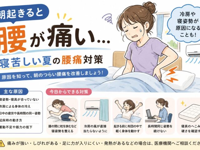 朝起きると腰が痛い原因は？寝苦しい夏の腰痛対策【下高井戸整骨院】